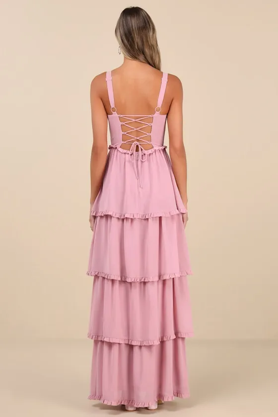 Sophisticated Occasion Pink Bustier Lace-Up Maxi Dress sold by Lulus product image thumbnail 2