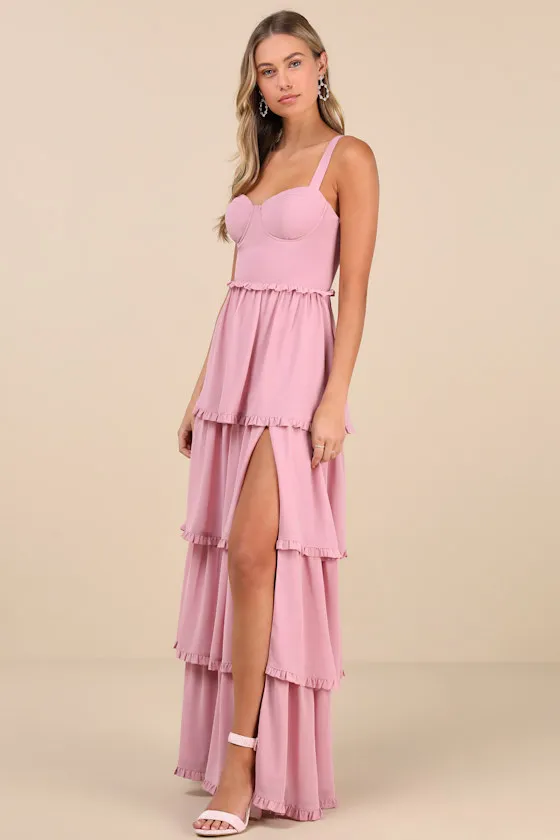 Sophisticated Occasion Pink Bustier Lace-Up Maxi Dress sold by Lulus product image thumbnail 3
