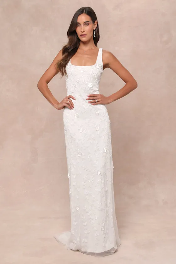 Extraordinary Glamour White 3D Floral Beaded Backless Maxi Dress sold by Lulus
