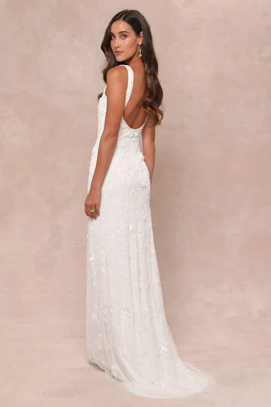 Extraordinary Glamour White 3D Floral Beaded Backless Maxi Dress sold by Lulus product image thumbnail 2
