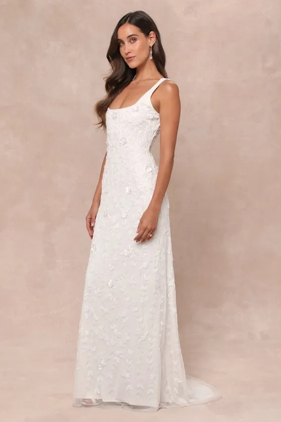 Extraordinary Glamour White 3D Floral Beaded Backless Maxi Dress sold by Lulus product image thumbnail 4