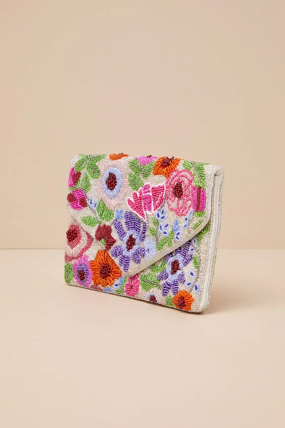 Klarity Ivory Multi Floral Beaded Envelope Clutch sold by Lulus product image thumbnail 2