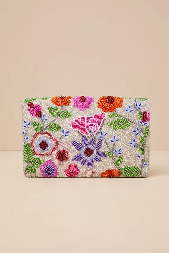 Klarity Ivory Multi Floral Beaded Envelope Clutch sold by Lulus product image thumbnail 3