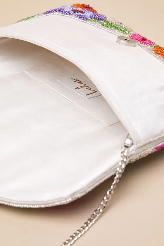 Klarity Ivory Multi Floral Beaded Envelope Clutch sold by Lulus product image thumbnail 4