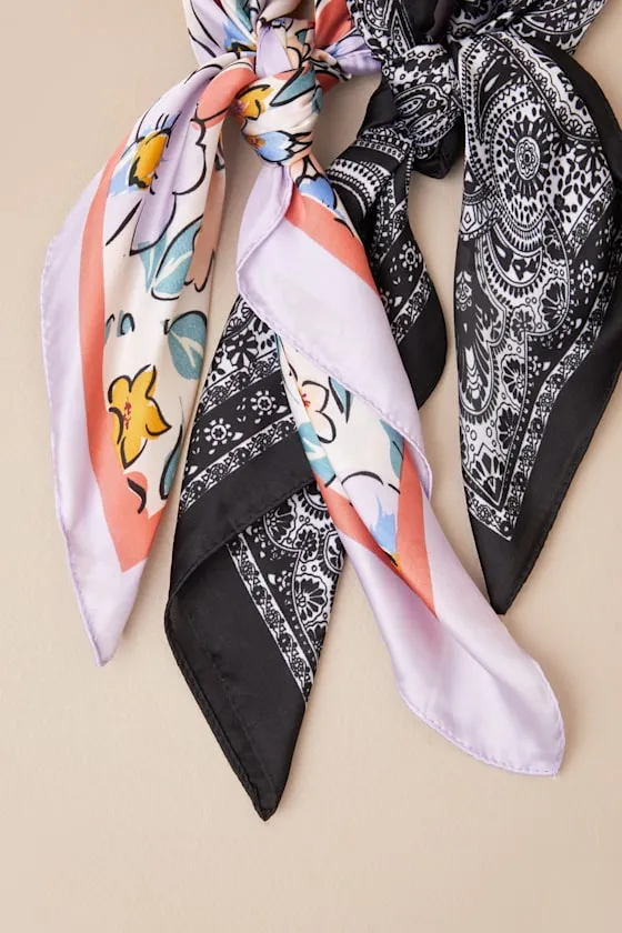 Caelia Black and Lilac Multi Printed Satin Scarf Set sold by Lulus product image thumbnail 3