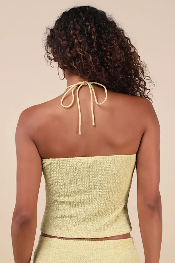 Fania Lime Textured Knit Beaded Cutout Halter Crop Top sold by Lulus product image thumbnail 2