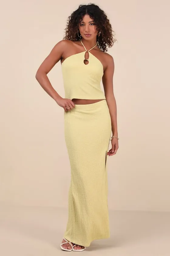 Fania Lime Textured Knit Beaded Cutout Halter Crop Top sold by Lulus product image thumbnail 3