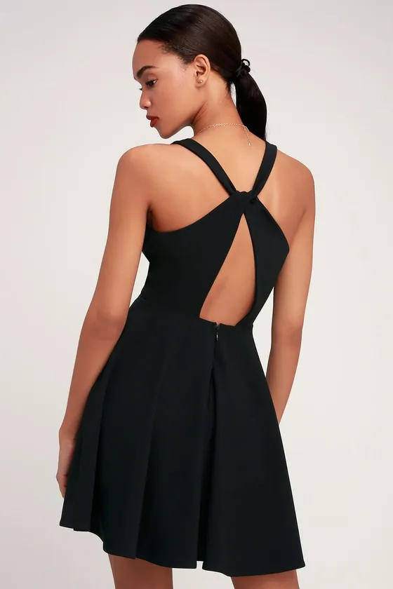 Wonder Whirl Black Twist Back Skater Dress sold by Lulus product image thumbnail 3