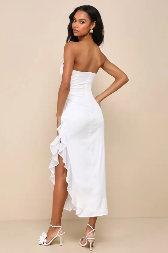 Graceful Perfection White Satin Ruffled Strapless Midi Dress sold by Lulus product image thumbnail 3
