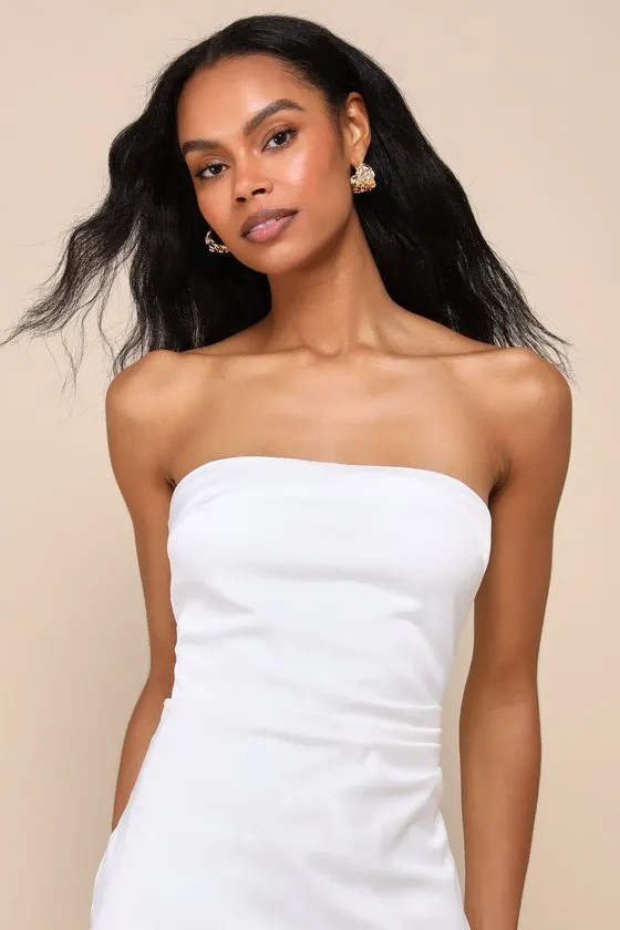 Graceful Perfection White Satin Ruffled Strapless Midi Dress sold by Lulus product image thumbnail 4