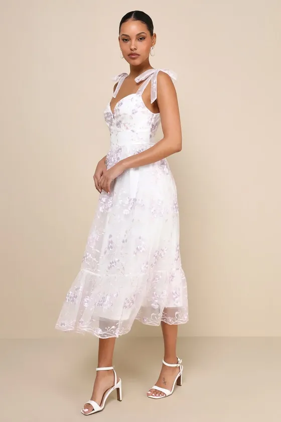 Distinctly Sweet White Floral Embroidered Tie-Strap Midi Dress sold by Lulus product image thumbnail 2