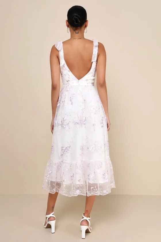 Distinctly Sweet White Floral Embroidered Tie-Strap Midi Dress sold by Lulus product image thumbnail 3