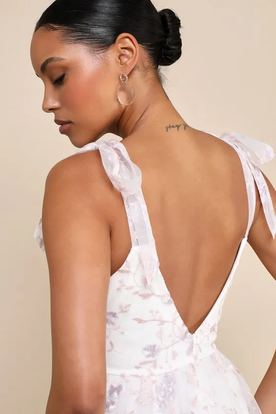 Distinctly Sweet White Floral Embroidered Tie-Strap Midi Dress sold by Lulus product image thumbnail 4