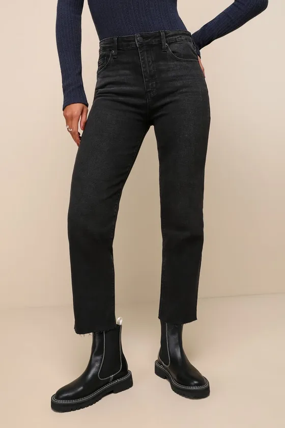 Laidback Icon Washed Black Denim High-Rise Straight Leg Jeans sold by Lulus product image thumbnail 2