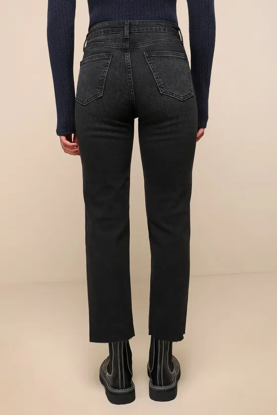 Laidback Icon Washed Black Denim High-Rise Straight Leg Jeans sold by Lulus product image thumbnail 3