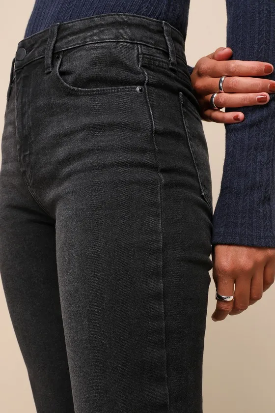 Laidback Icon Washed Black Denim High-Rise Straight Leg Jeans sold by Lulus product image thumbnail 4