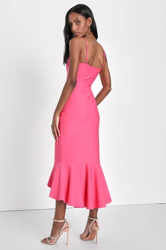 Stun Like Me Hot Pink Bodycon Trumpet Hem Midi Dress sold by Lulus product image thumbnail 4