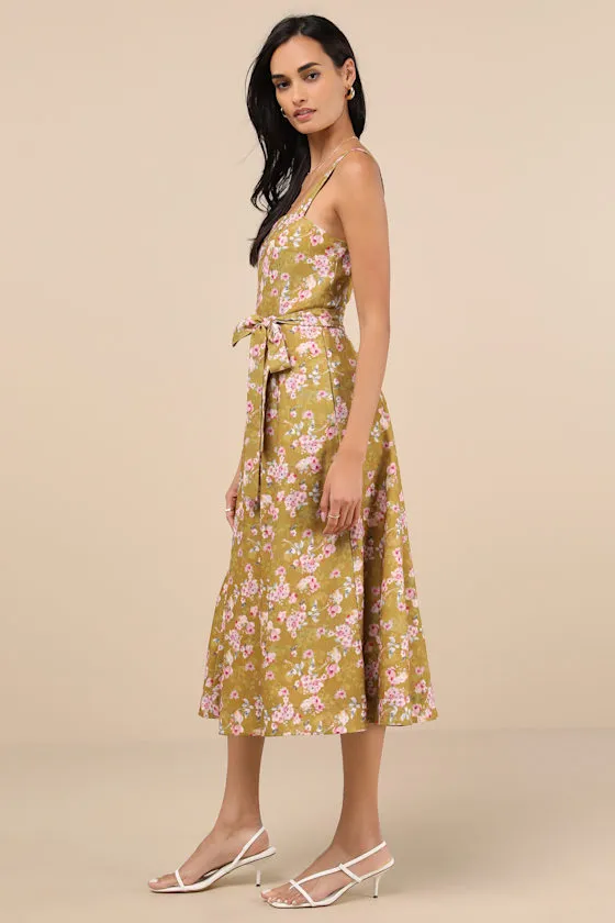 Sunny Posture Chartreuse Floral Sleeveless Midi Dress sold by Lulus product image thumbnail 2