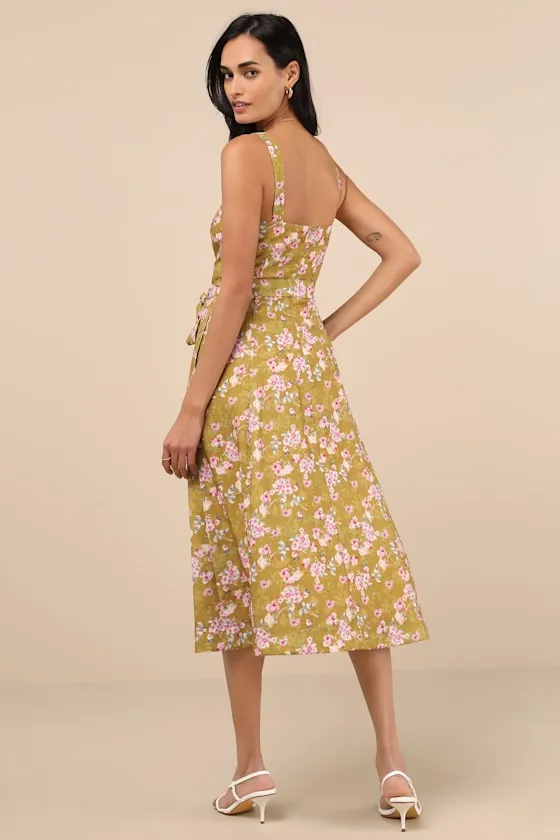 Sunny Posture Chartreuse Floral Sleeveless Midi Dress sold by Lulus product image thumbnail 3