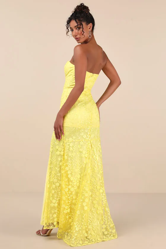Romantic Beauty Yellow Floral Embroidered Strapless Maxi Dress sold by Lulus product image thumbnail 2
