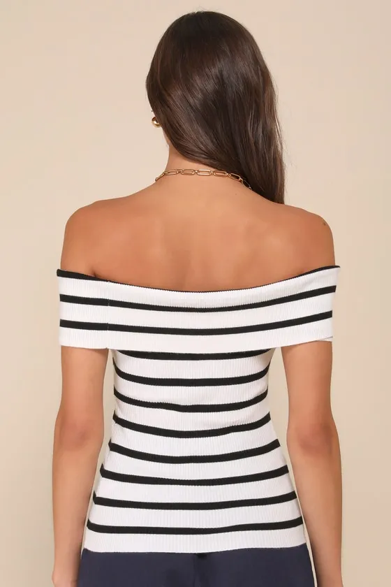 Easily Endearing Ivory Striped Ribbed Knit Off-the-Shoulder Top sold by Lulus product image thumbnail 3