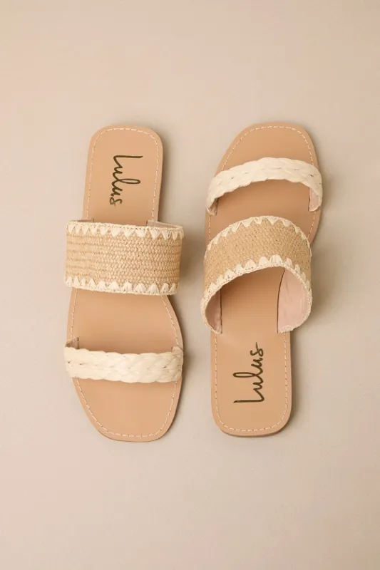 Minka Beige Raffia Woven Slide Sandals sold by Lulus