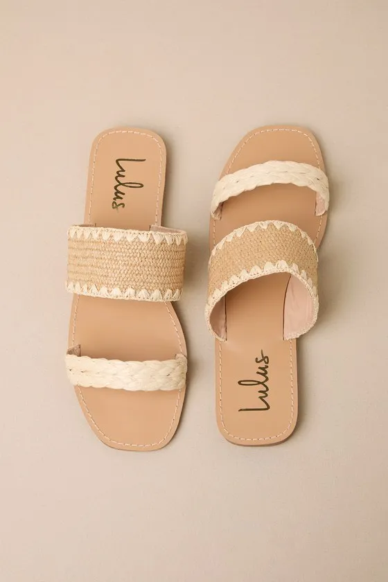 Minka Beige Raffia Woven Slide Sandals sold by Lulus