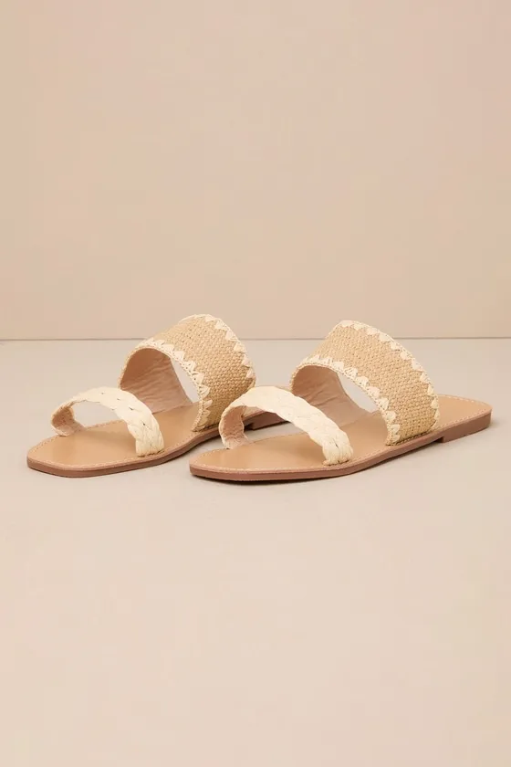 Minka Beige Raffia Woven Slide Sandals sold by Lulus product image thumbnail 3