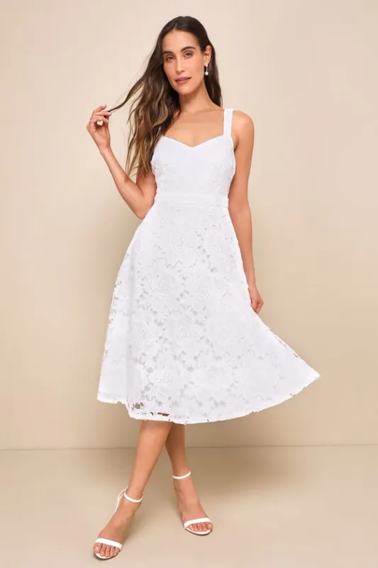 Divine Beauty White Lace Midi Dress With Pockets sold by Lulus