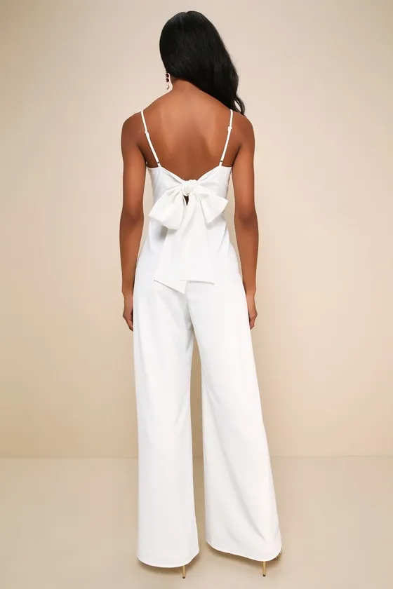 Modern Sophistication White Tie-Back Wide-Leg Jumpsuit sold by Lulus product image thumbnail 2