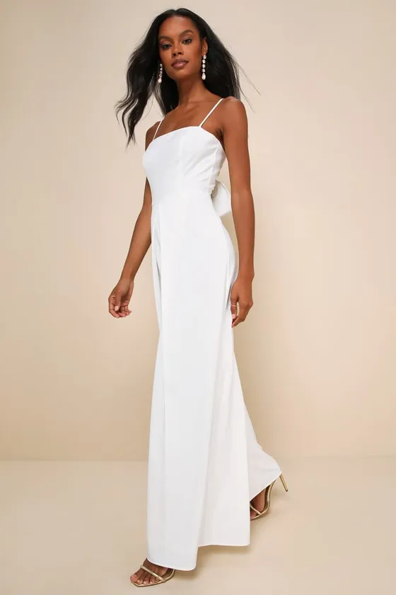 Modern Sophistication White Tie-Back Wide-Leg Jumpsuit sold by Lulus product image thumbnail 3
