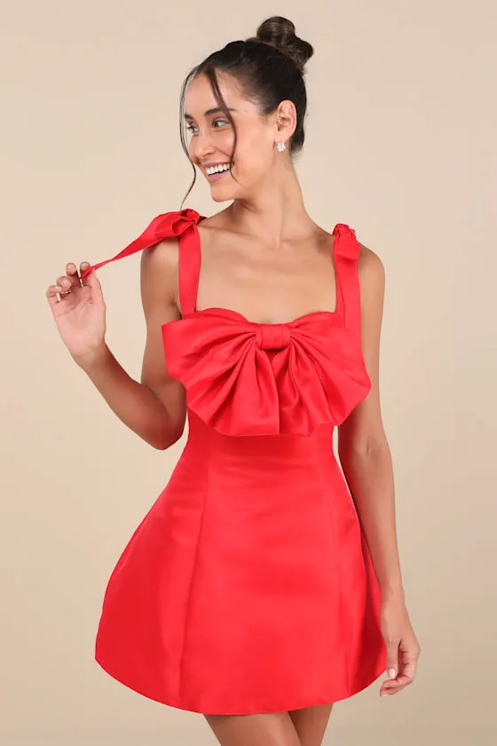 Glamorous Luxury Red Taffeta Bow Lace-Up Mini Dress sold by Lulus