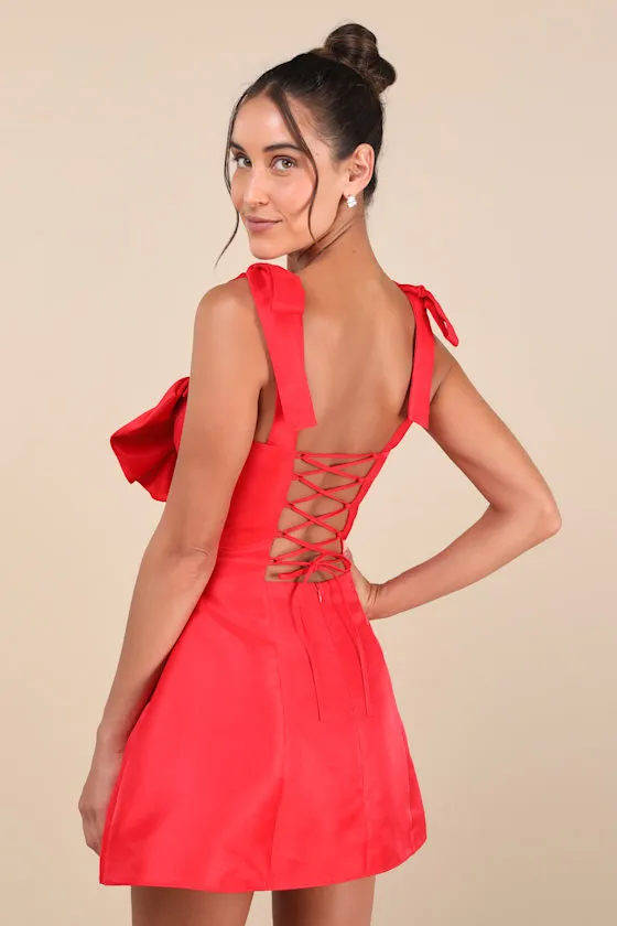 Glamorous Luxury Red Taffeta Bow Lace-Up Mini Dress sold by Lulus product image thumbnail 2