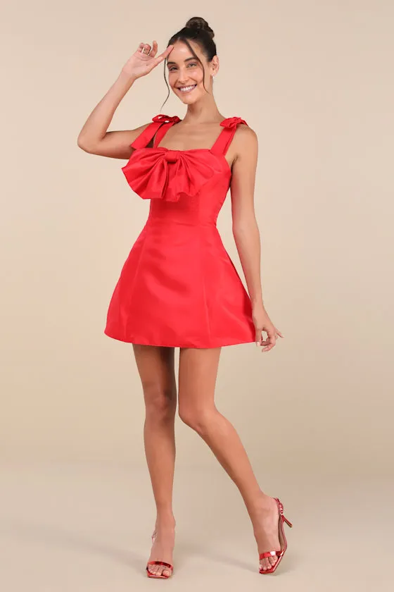 Glamorous Luxury Red Taffeta Bow Lace-Up Mini Dress sold by Lulus product image thumbnail 3