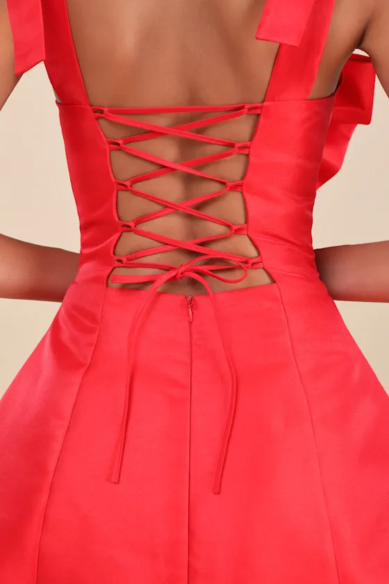 Glamorous Luxury Red Taffeta Bow Lace-Up Mini Dress sold by Lulus product image thumbnail 4