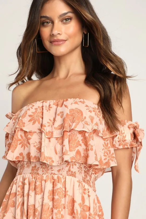 Love and Blooms Blush Floral Print Off-the-Shoulder Dress sold by Lulus product image thumbnail 2