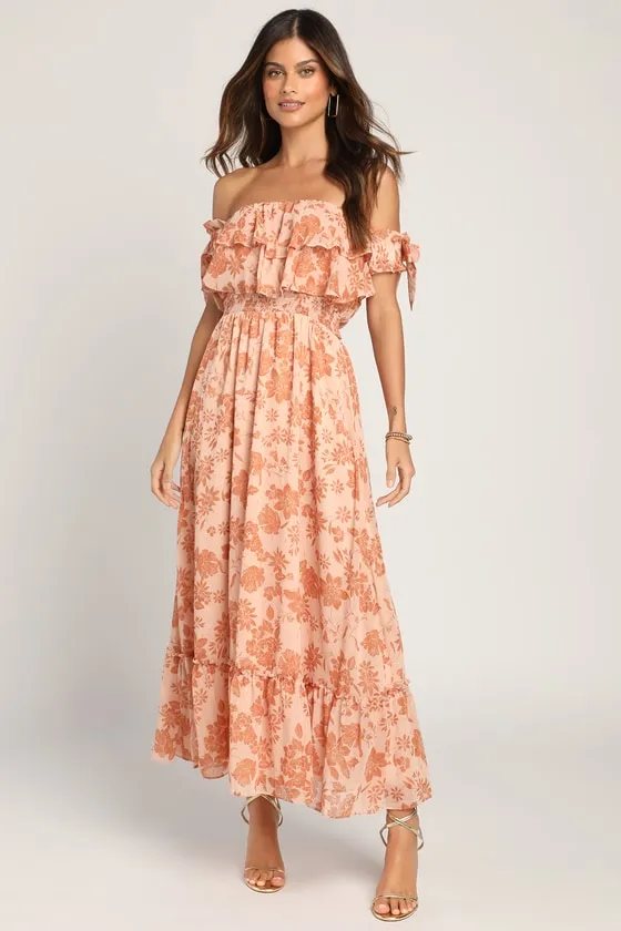 Love and Blooms Blush Floral Print Off-the-Shoulder Dress sold by Lulus product image thumbnail 3
