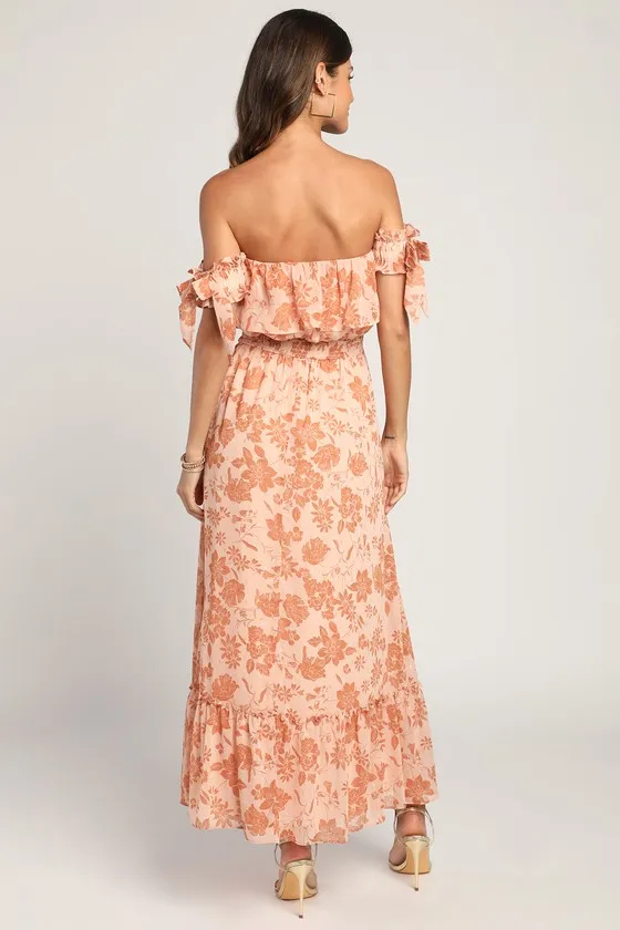 Love and Blooms Blush Floral Print Off-the-Shoulder Dress sold by Lulus product image thumbnail 4