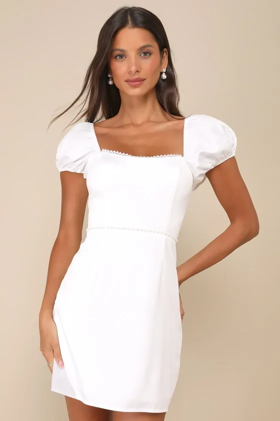 Adorable Poise White Pearl Puff Sleeve Mini Dress sold by Lulus product image thumbnail 4