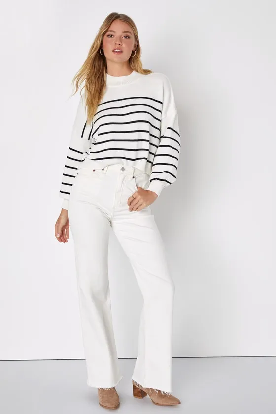 Posh Demeanor Ivory Striped Long Sleeve Sweater Top sold by Lulus product image thumbnail 2