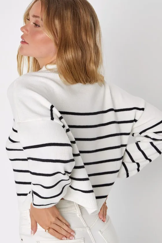 Posh Demeanor Ivory Striped Long Sleeve Sweater Top sold by Lulus product image thumbnail 3