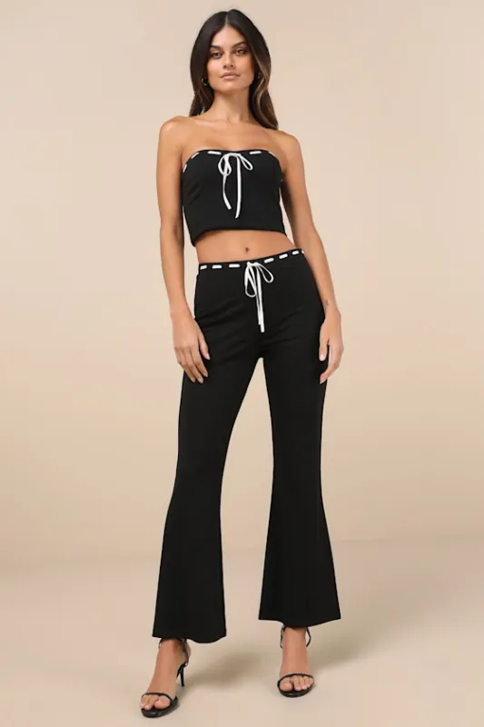Jalie Black Ribbon Mid-Rise Flare Pants sold by Lulus