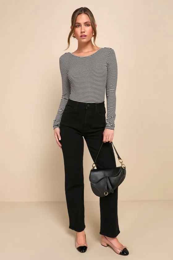 Favorable Cutie Black and White Striped Backless Bodysuit sold by Lulus product image thumbnail 3