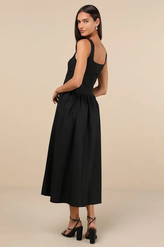 Charm and Poise Black Sleeveless Drop Waist Midi Dress sold by Lulus product image thumbnail 2