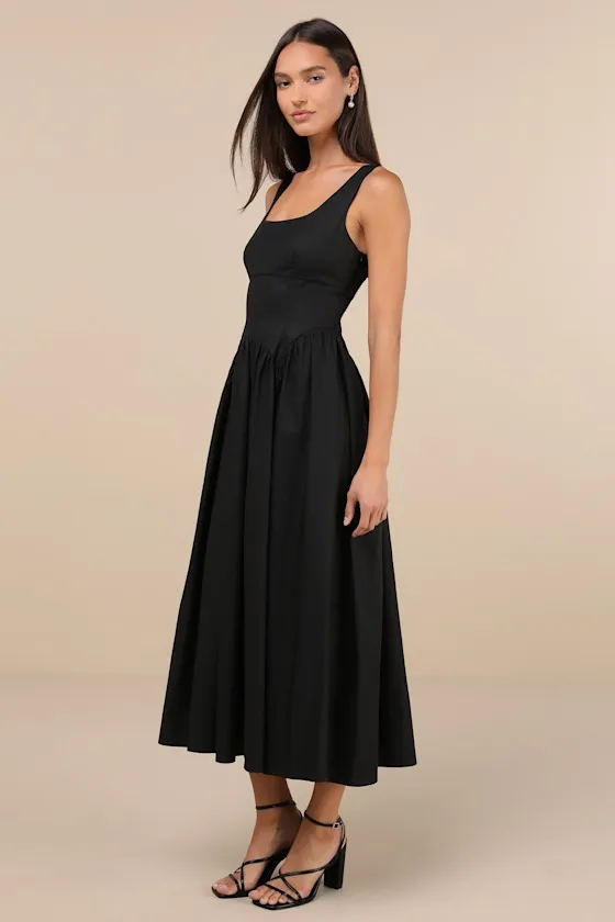 Charm and Poise Black Sleeveless Drop Waist Midi Dress sold by Lulus product image thumbnail 3