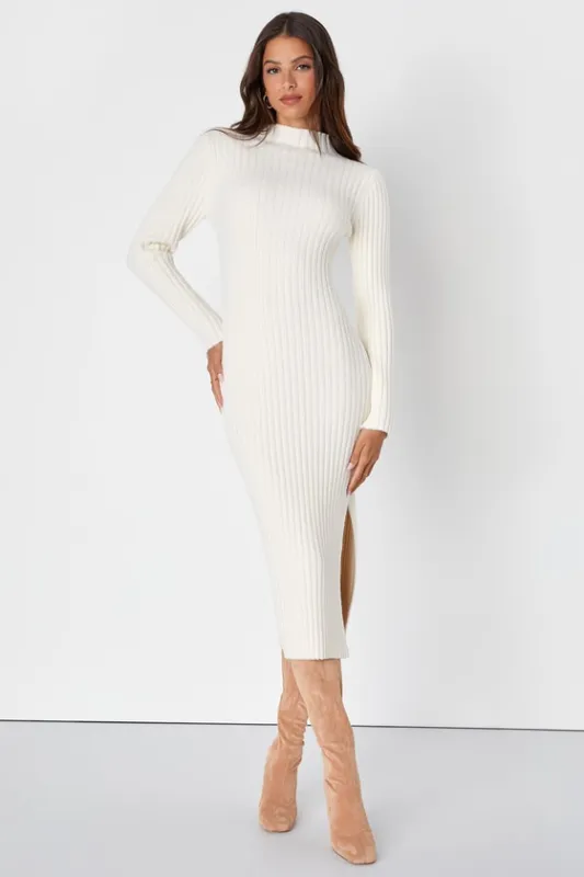 Irresistible Feelings Ivory Fuzzy Knit Midi Sweater Dress sold by Lulus