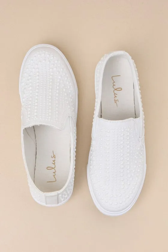Ayline White Pearl Flatform Slip-On Sneakers sold by Lulus