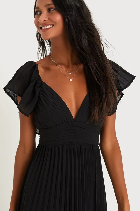 Ideal Occasion Black Pleated Flutter Sleeve Backless Maxi Dress sold by Lulus product image thumbnail 3
