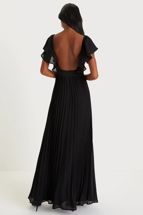 Ideal Occasion Black Pleated Flutter Sleeve Backless Maxi Dress sold by Lulus product image thumbnail 4