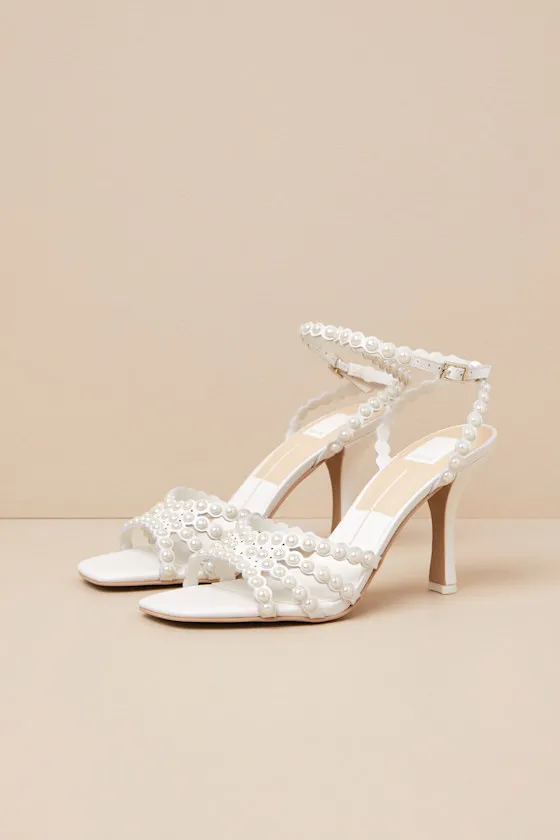 Hellen White Pearl Ankle Strap High Heel Sandals sold by Lulus